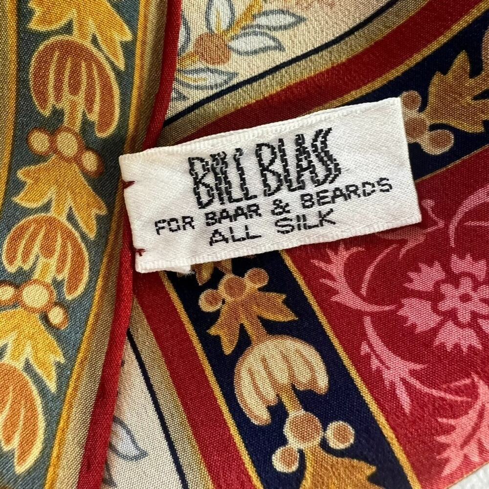 Vintage Bill Blass for Baar & Beards Silk Multicolored Scarf Floral Red - Picture 5 of 11